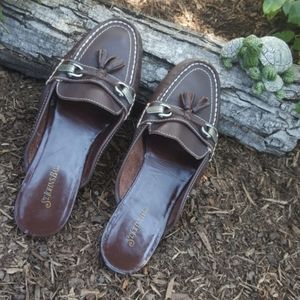 ST. JOHN'S BAY ♡ Sweet Vintage Brown Soft Leather Upper Slip On Tassled Mules 5M